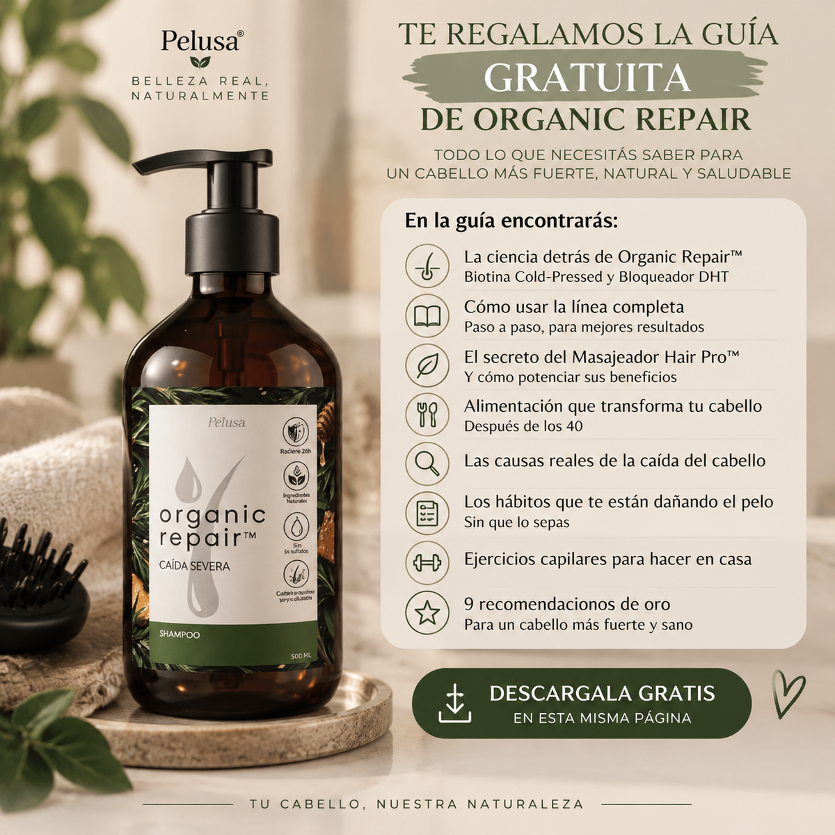Organic Repair™ Shampoo para la caída severa de cabello. 500ml.